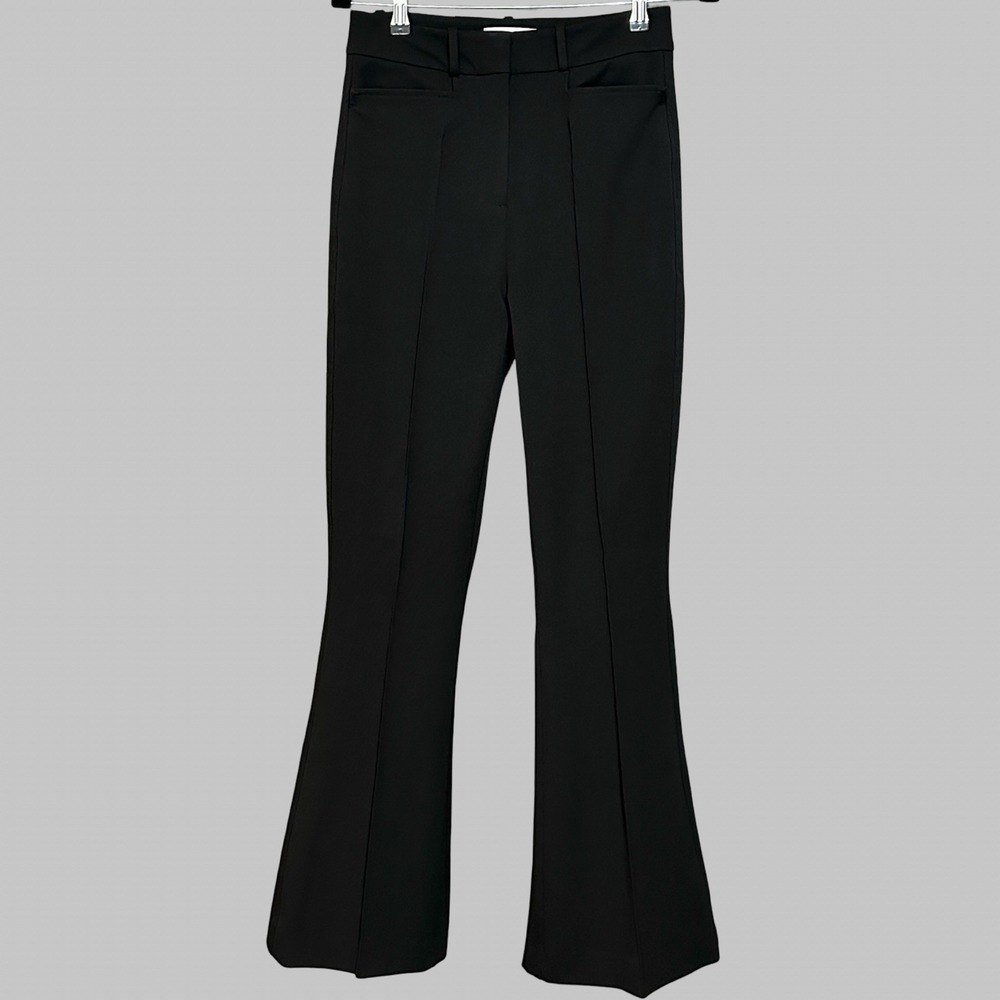 REISS Dylan Flared High Rise Trousers Black US 6 UK 10 Stretch Quiet Luxury